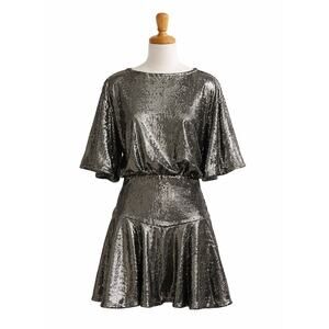 Free People Manuka Sequin Mini Dress Gunmetal / Silver Size Large NEW